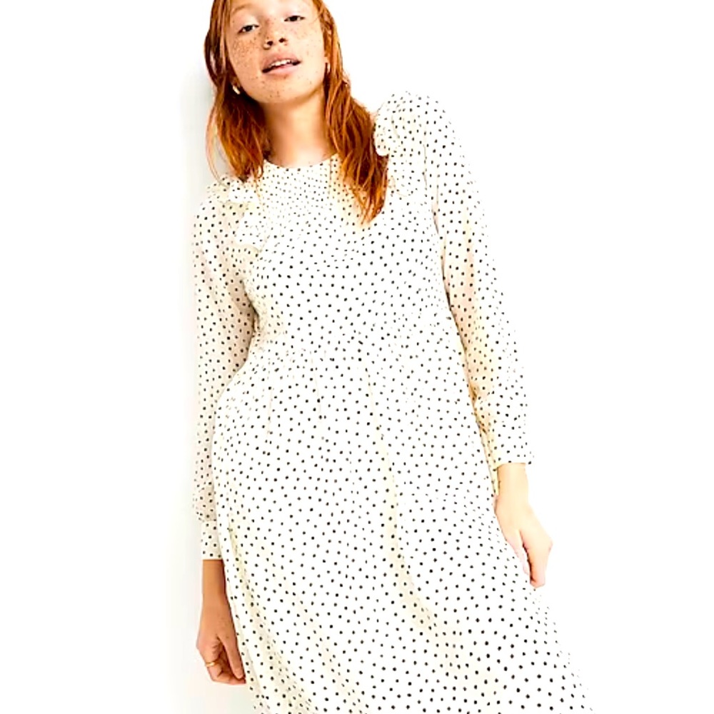 Smocked ruffle shoulder midi Madewell dress